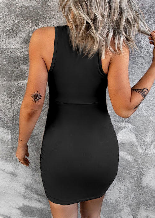

Bodycon Dresses Ruched Slit Sleeveless Bodycon Dress in Black. Size