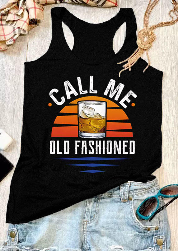 

Tank Tops Call Me Old Fashioned Drinking Racerback Tank Top in Black. Size