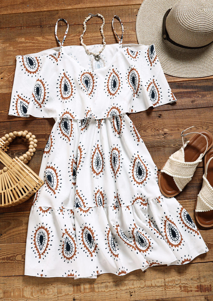 

Mini Dresses Bohemian Paisley Cold Shoulder Layered Mini Dress in White. Size
