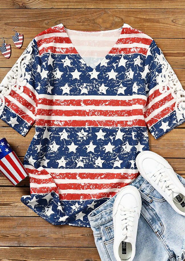 Blouses American Flag Star Lace Blouse in Multicolor. Size: S,M