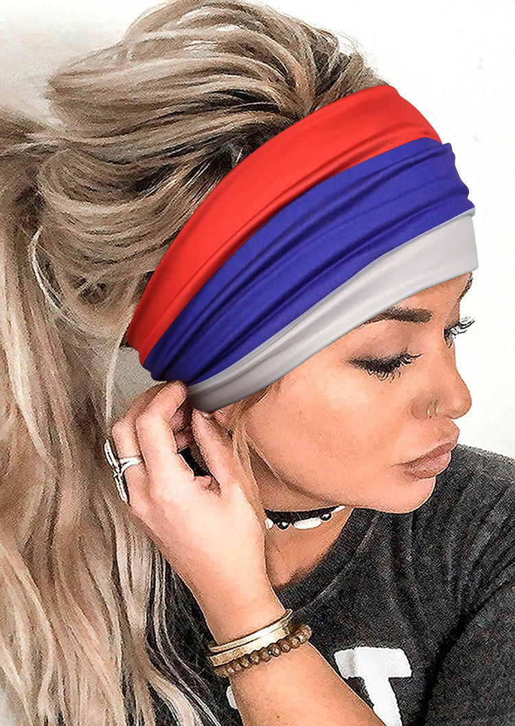 

Color Block Striped Elastic Wide Headband in Multicolor. Size