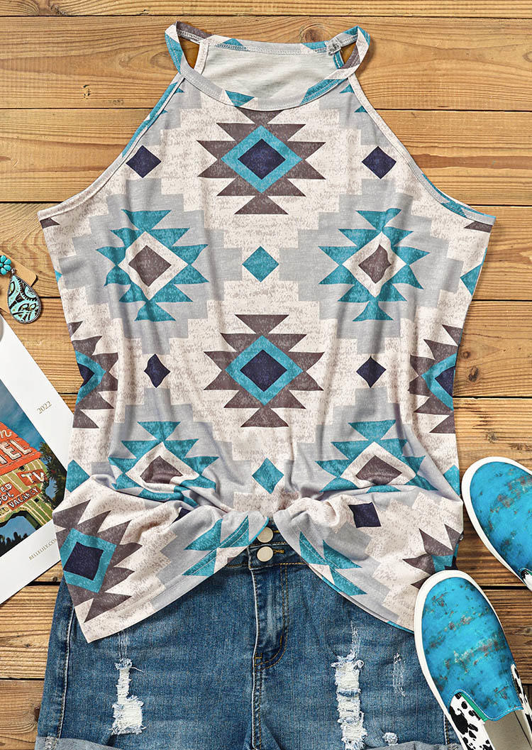 

Tank Tops Aztec Geometric Casual Camisole in White. Size