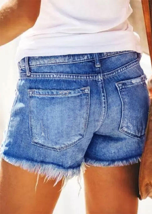 

Shorts American Flag Ripped Hole Frayed Hem Denim Shorts in Blue. Size