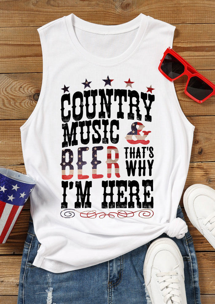 

Tank Tops Country Music & Beer That's Why I'm Here Tank Top in White. Size: S,M,L