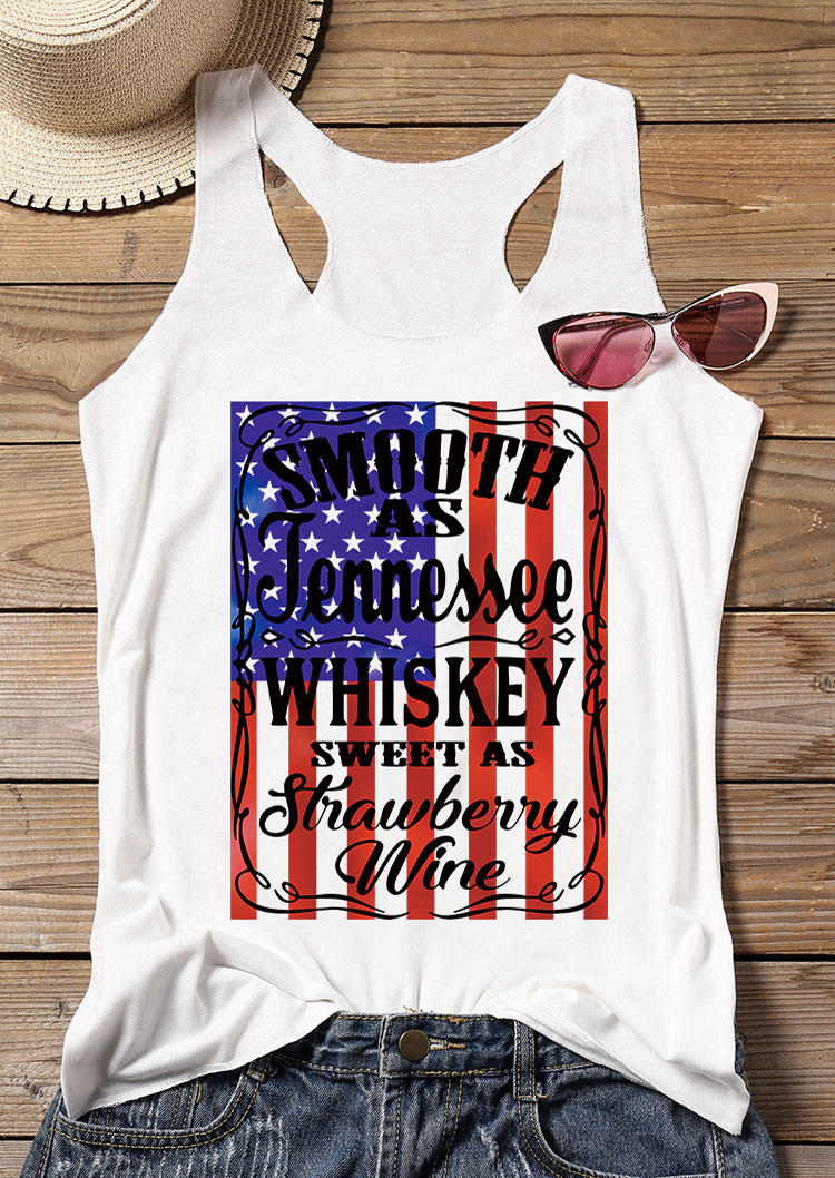 Tank Tops Smooth As Tennessee Whiskey Sweet As Strawberry Wine American Flag Tank Top in White. Size: L,XL