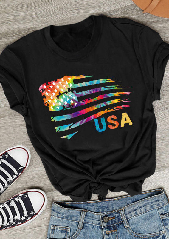 

T-shirts Tees USA American Flag Tie Dye T-Shirt Tee in Black. Size