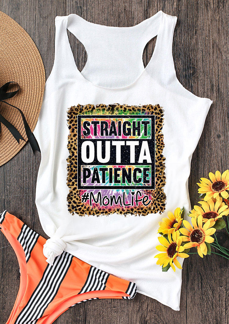 Tank Tops Straight Outta Patience Mom Life Racerback Tank Top in White. Size: L