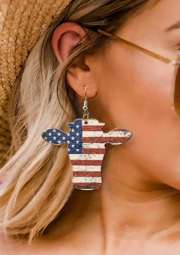Earrings American Flag Steer Wooden Earrings in Multicolor. Size: One Size