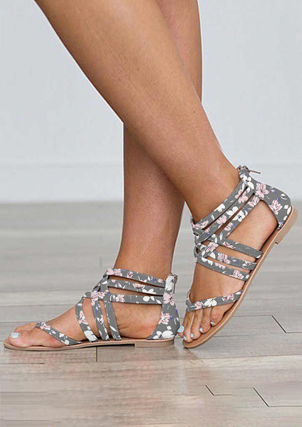 

Sandals Floral Criss-Cross Flat Sandals in Gray. Size