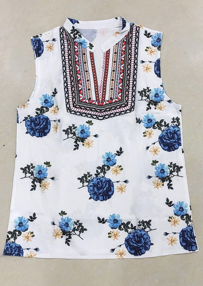 

Tank Tops Floral Notched Neck Tank Top in White. Size