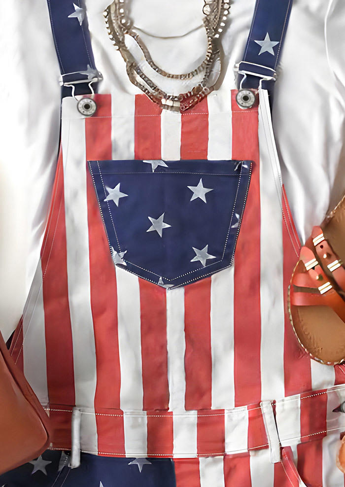 Mini Dresses American Flag Pocket Overall Mini Dress in Multicolor. Size: L,M,S