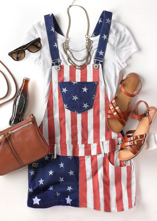 American Flag Pocket Overall Mini Dress