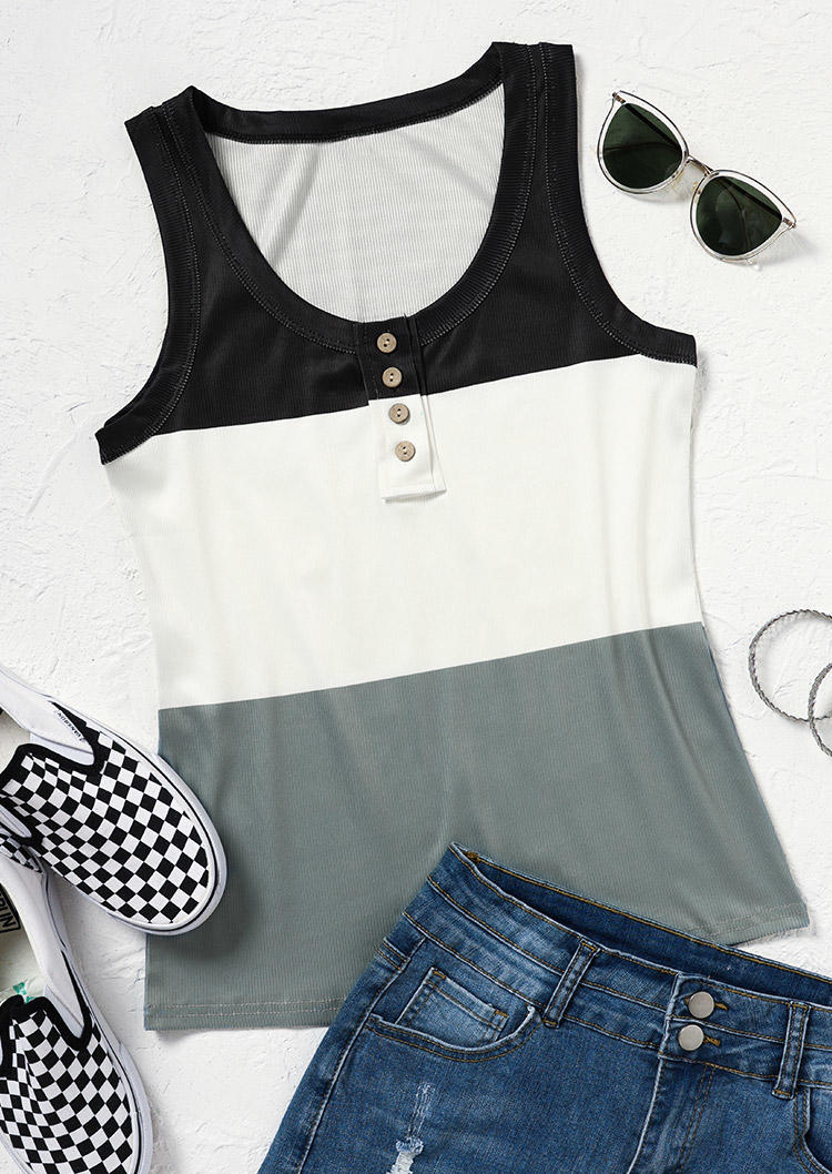 

Tank Tops Color Block Button Casual Tank Top in Multicolor. Size