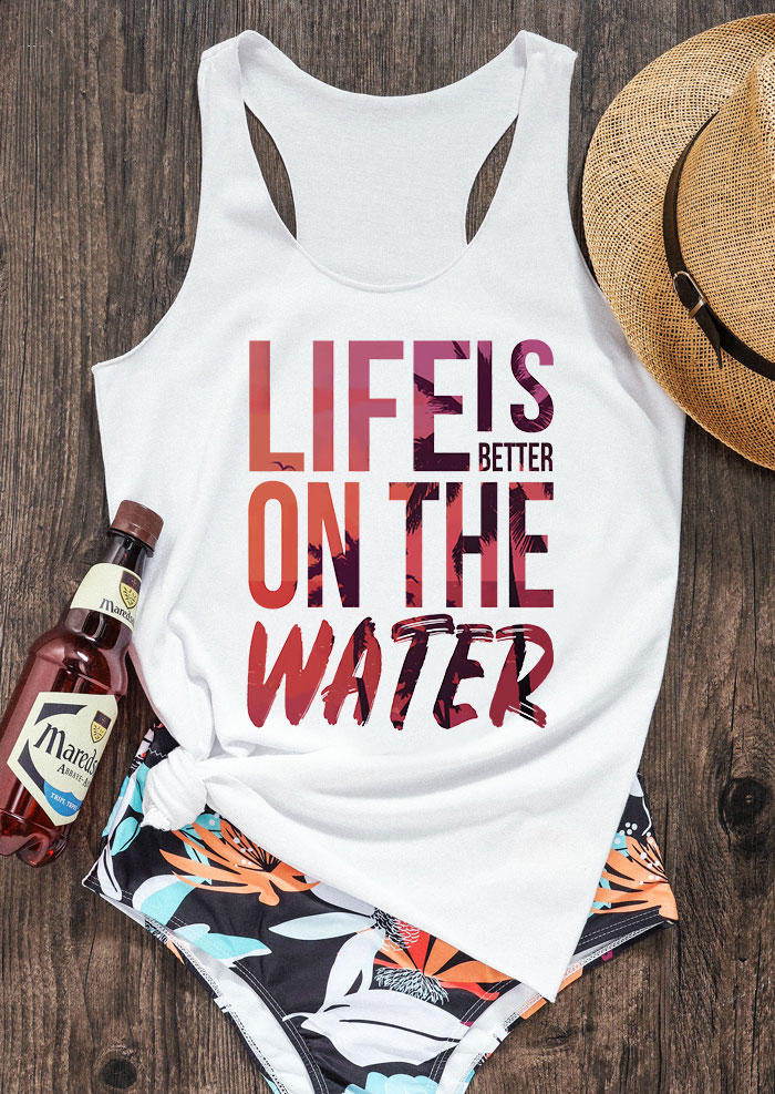 

Tank Tops Life Is Better On The Water Racerback Tank Top in White. Size