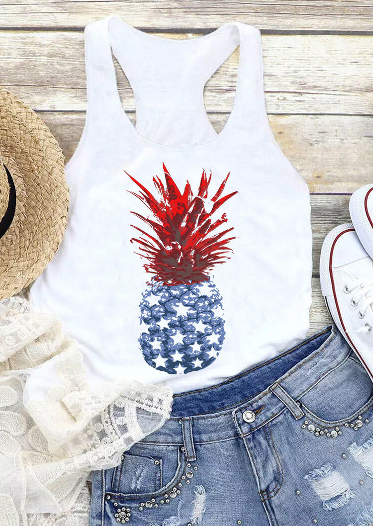 Tank Tops Pineapple 4th of July Racerback Tank Top in White. Size: S