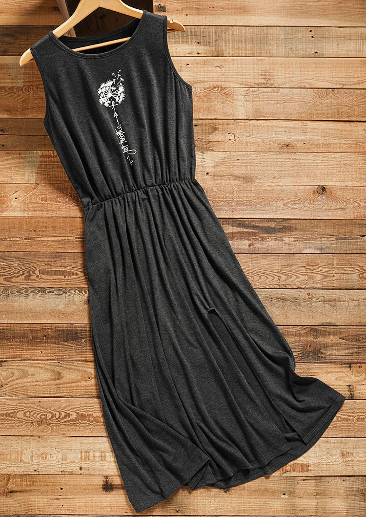 Maxi Dresses Just Breathe Dandelion Slit Pocket Maxi Dress in Dark Grey. Size: S,M,L,XL