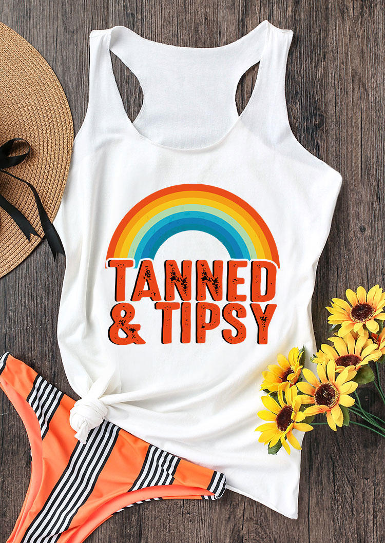 

Tank Tops Tanned & Tipsy Rainbow Racerback Tank Top in White. Size: ,XL