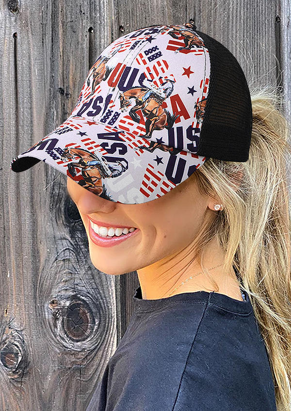 

Hats USA American Flag Cowboy Mesh Ponytail Baseball Cap in Multicolor. Size
