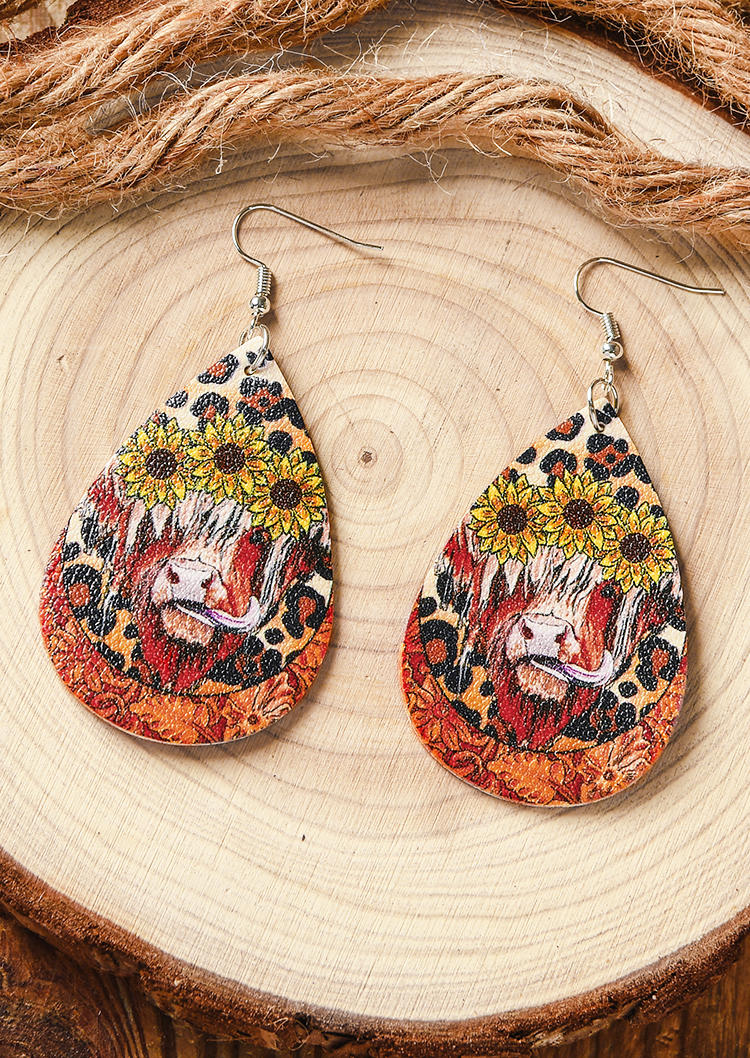 

Earrings Leopard Sunflower Highland Cattle Earrings in Multicolor. Size