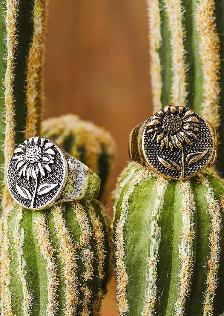 Rings Sunflower Alloy Distressed Ring in Gold,Silver. Size: One Size