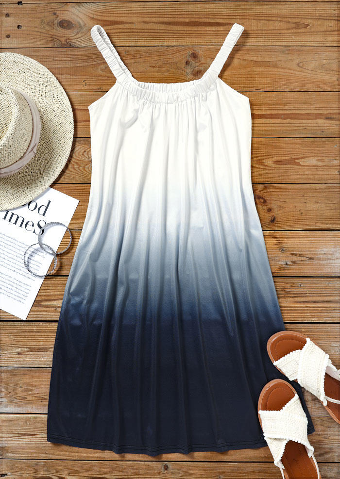 Mini Dresses Gradient Ruffled Sleeveless Mini Dress - Deep Blue in Blue. Size: M