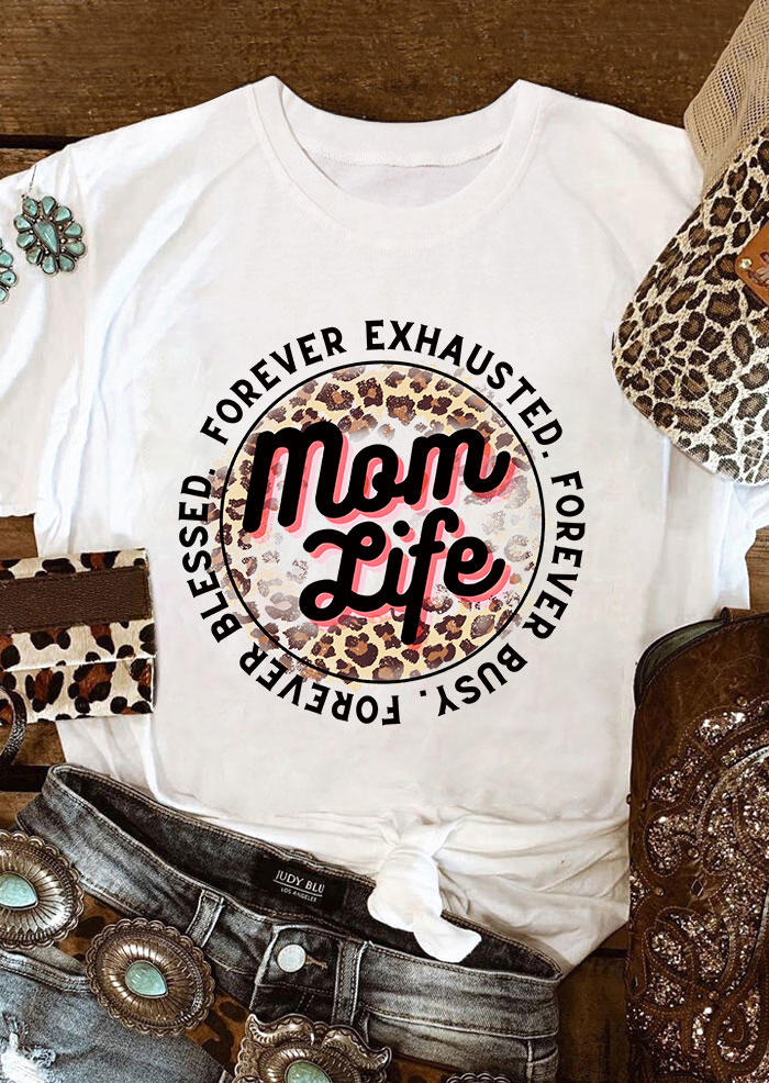 

T-shirts Tees Mom Life Leopard T-Shirt Tee in White. Size