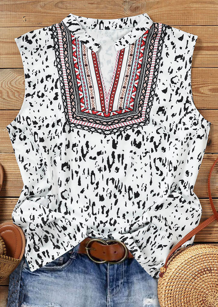 

Tank Tops Leopard Ethnic Style Notched Neck Tank Top in Leopard. Size