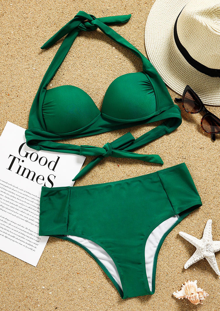 

Bikini Sets Halter Tie High Waist Bikini Set in Green. Size: ,XL