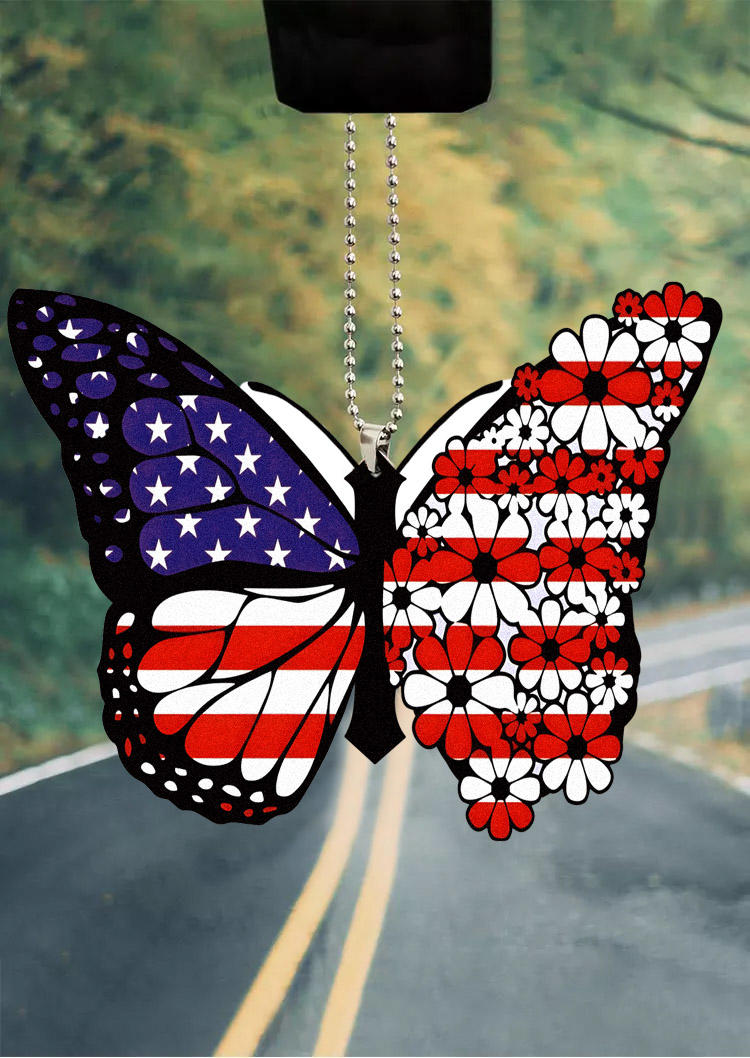 American Flag Floral Butterfly Decoration Ornament in Multicolor. Size: One Size