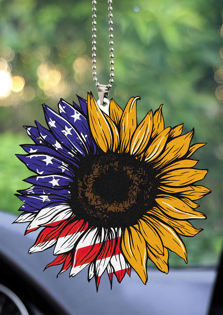 American Flag Sunflower Car Hanging Ornament in Multicolor. Size: One Size