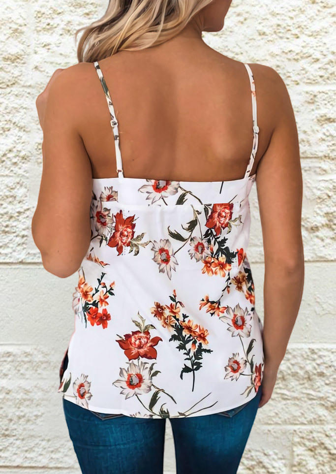 

Tank Tops Floral Lace Splicing Slit Camisole in White. Size
