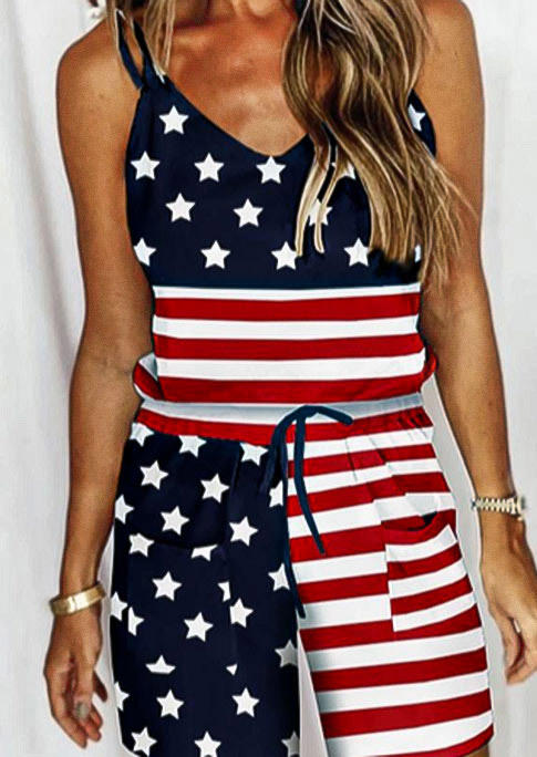 Jumpsuits & Rompers American Flag Pocket Tie Romper in Multicolor. Size: M,S