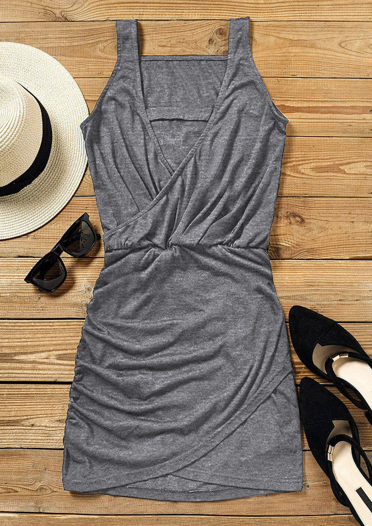 Wrap Ruched Cut Out Bodycon Dress - Gray