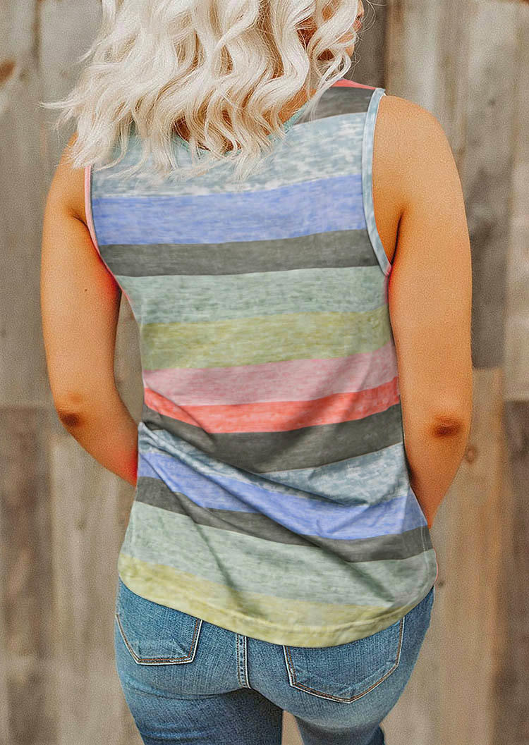 Tank Tops Colorful Striped Pocket O-Neck Tank Top in Multicolor. Size: M