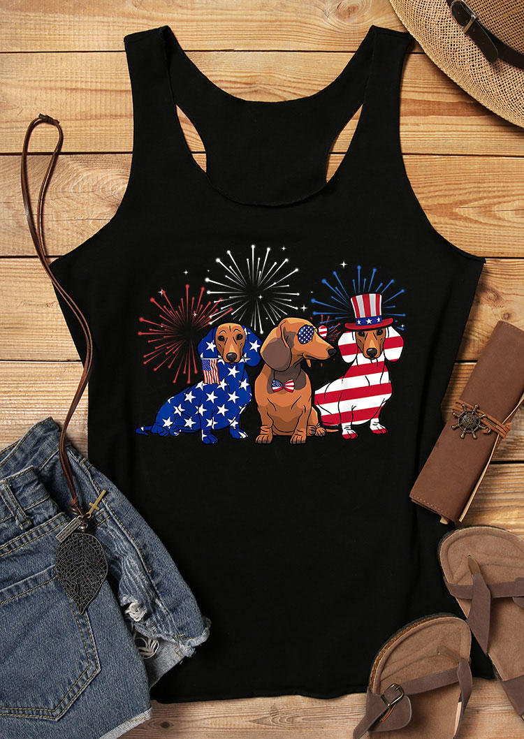 

Tank Tops Dachshund American Flag Racerback Tank Top in Black. Size