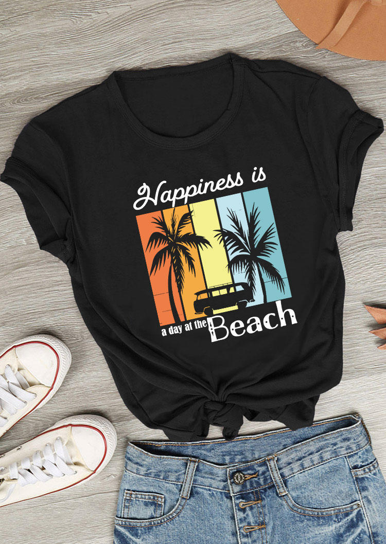 

T-shirts Tees Happiness Is A Day At The Beach T-Shirt Tee in Black. Size