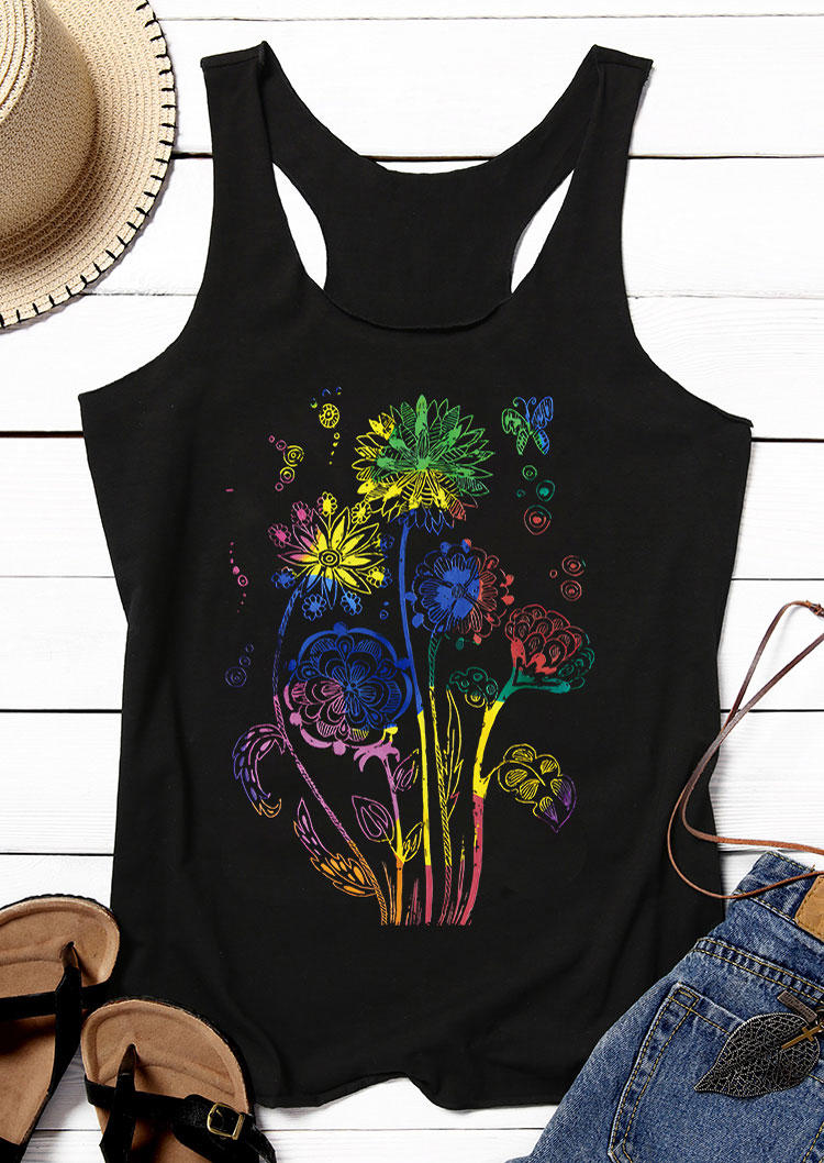 

Tank Tops Colorful Floral Racerback Tank Top in Black. Size