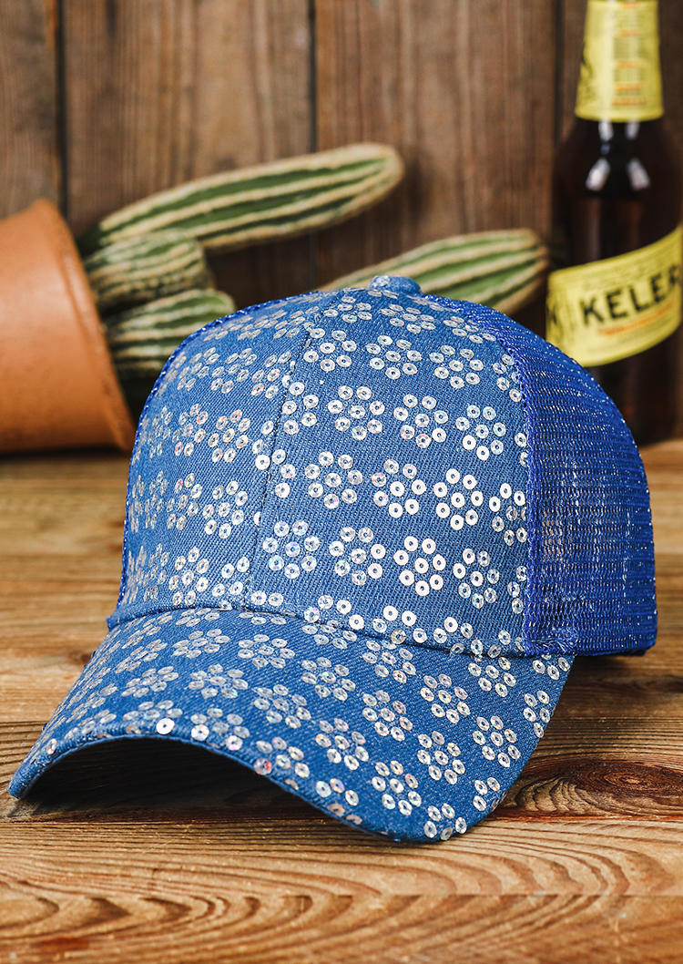Hats Sequined Floral Splicing Mesh Baseball Cap in Black,Blue. Size: One Size