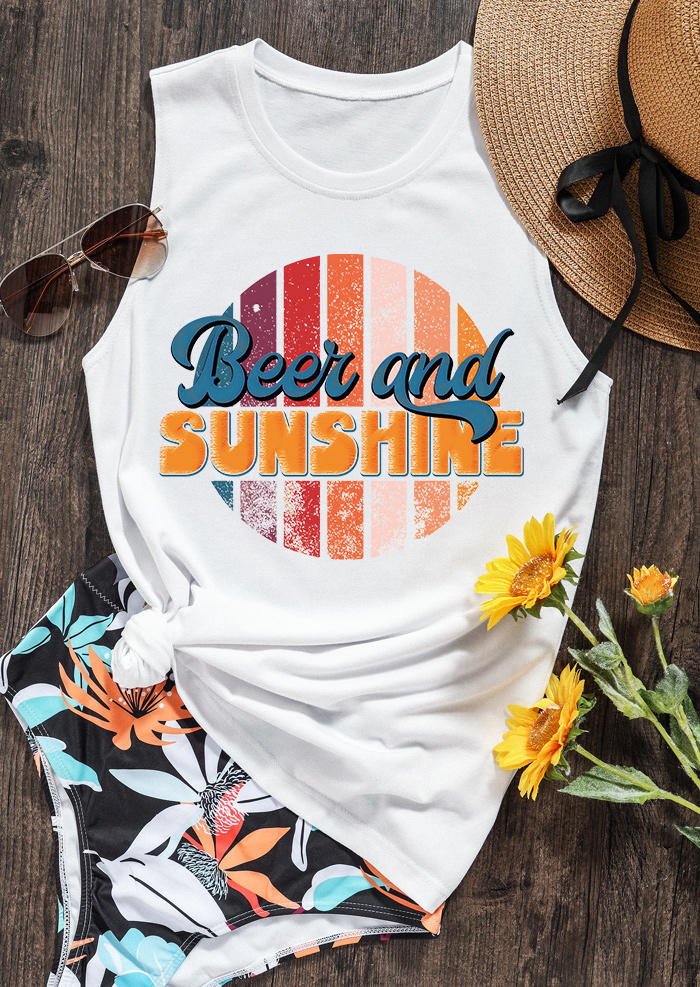 Tank Tops Beer And Sunshine O-Neck Tank Top in White. Size: S,M,XL