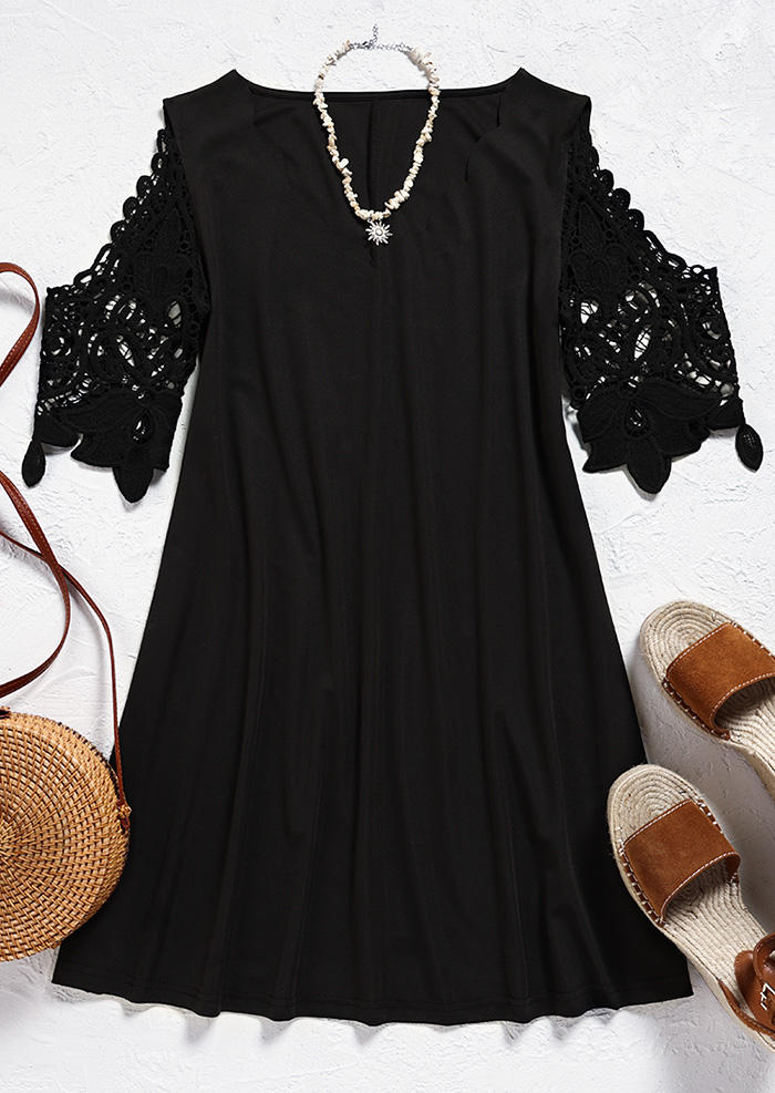 Lace Cold Shoulder Mini Dress - Black