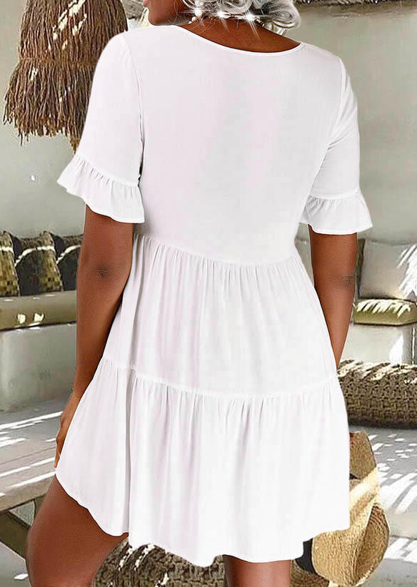 

Mini Dresses Lace Splicing Ruffled Mini Dress in White. Size: ,M,L