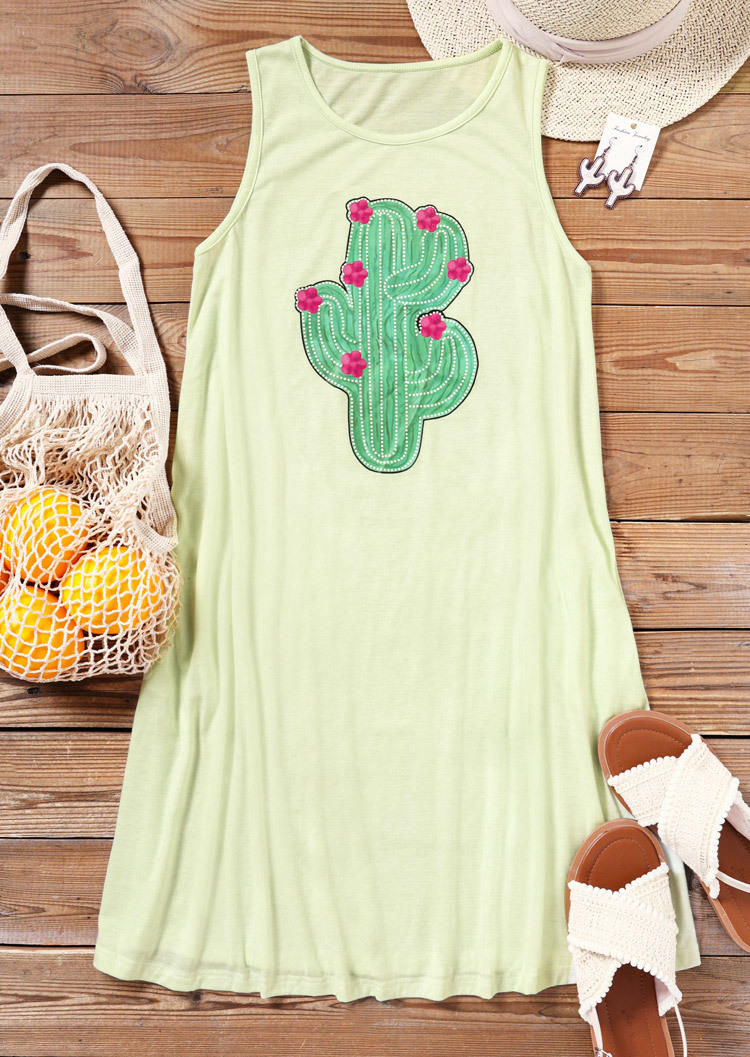 Mini Dresses Cactus Floral Sleeveless Mini Dress - Light Green in Green. Size: L,M,S,XL