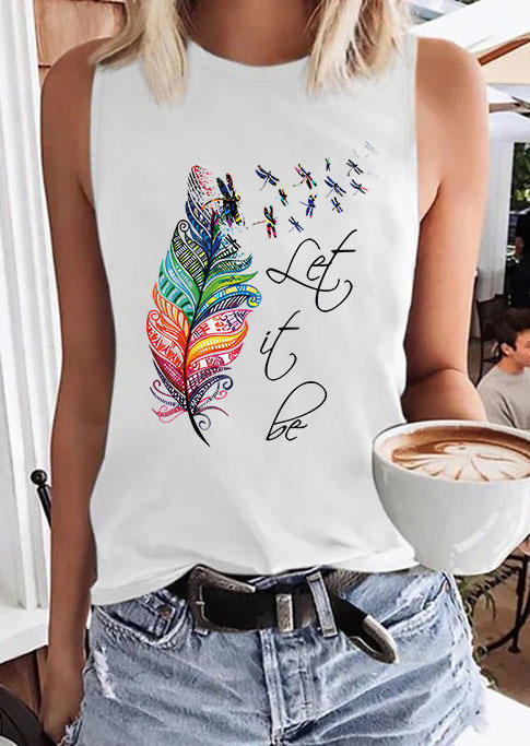 

Tank Tops Feather Dragonfly Let It Be O-Neck Tank Top in White. Size