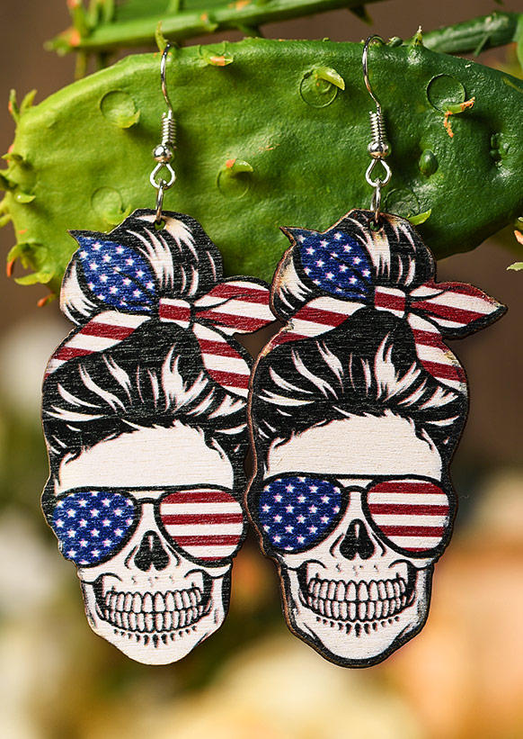 

Earrings American Flag Skull Earrings in Pattern2. Size