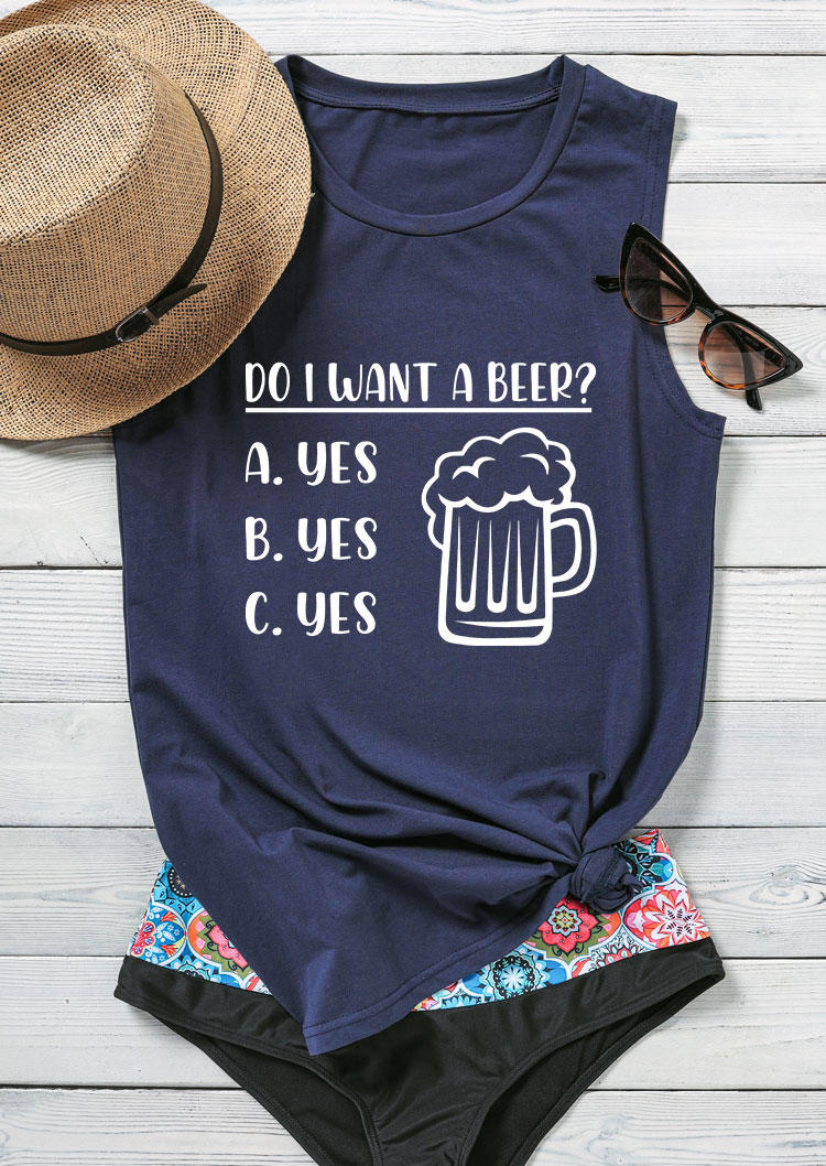 Tank Tops Do I Want A Beer O-Neck Tank Top - Navy Blue in Blue. Size: L,M,S,XL