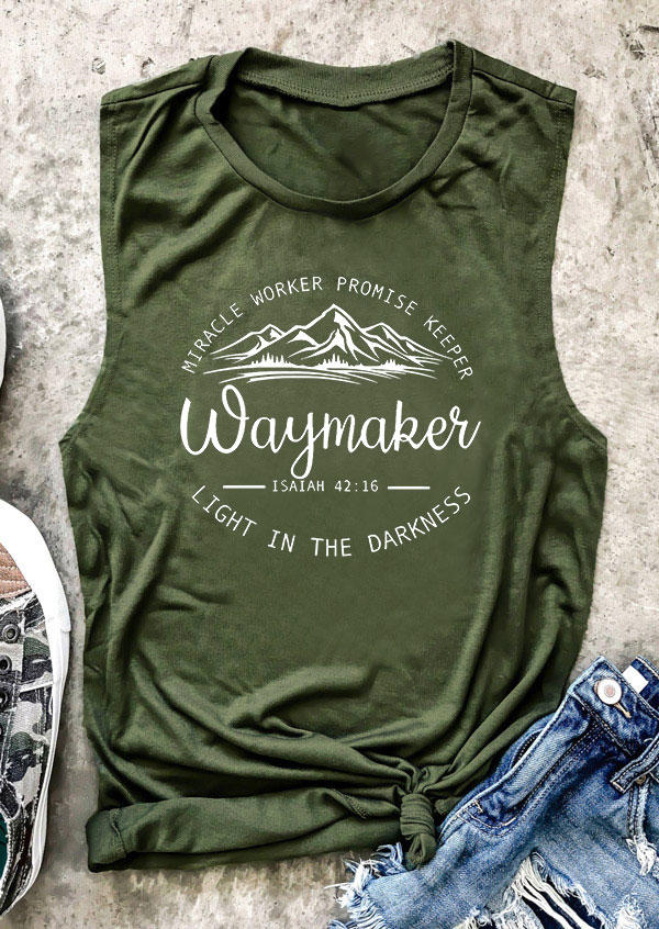 Tank Tops Miracle Worker Promise Keeper Waymaker Light In The Darkness Tank Top in Army Green. Size: S,M,L,XL