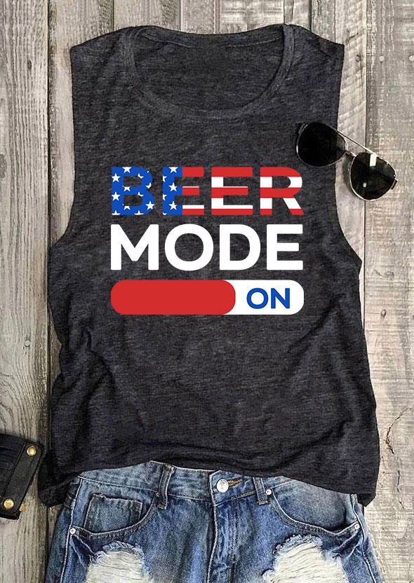 Tank Tops Beer Mode On O-Neck Tank Top in Dark Grey. Size: S,M,L,XL