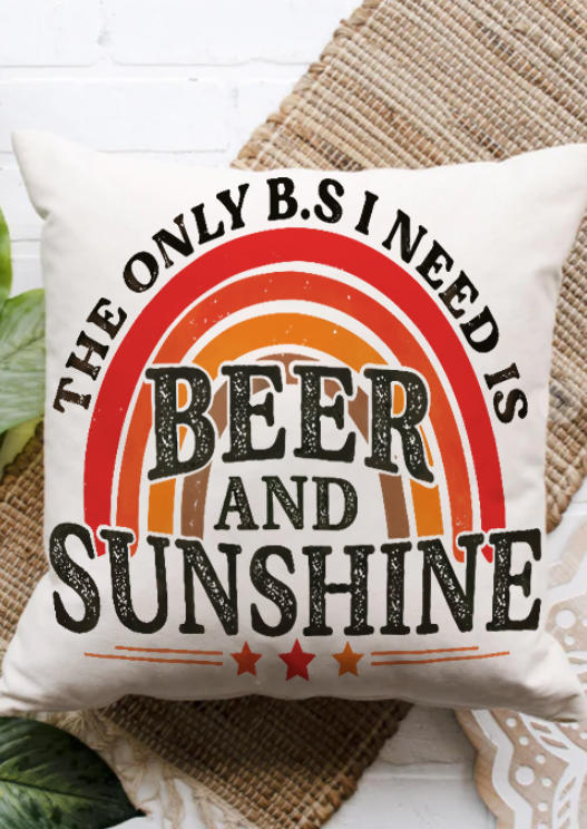 Pillowcase The Only B.S I Need Is Beer And Sunshine Rainbow Pillowcase without Pillow in Multicolor. Size: One Size