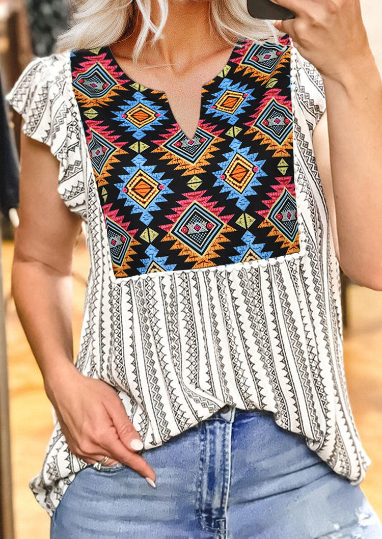 Blouses Aztec Dream Geometric Cap Sleeve Blouse in Multicolor. Size: L