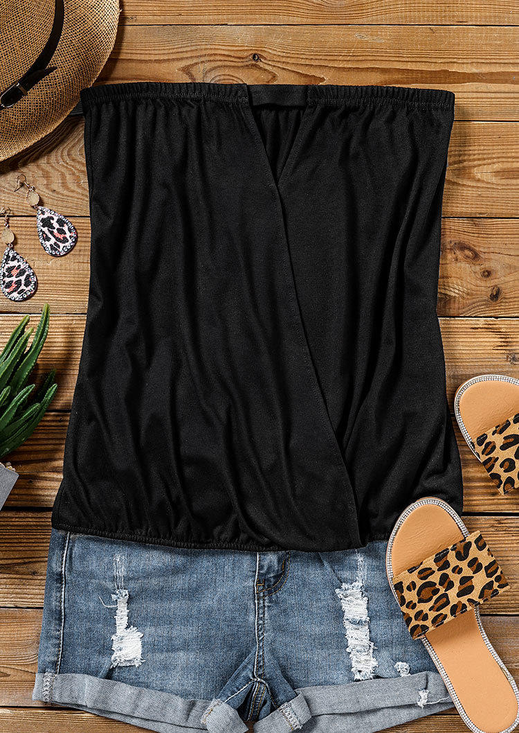 Tank Tops Hollow Out Strapless Bandeau Tank Top in Black. Size: S